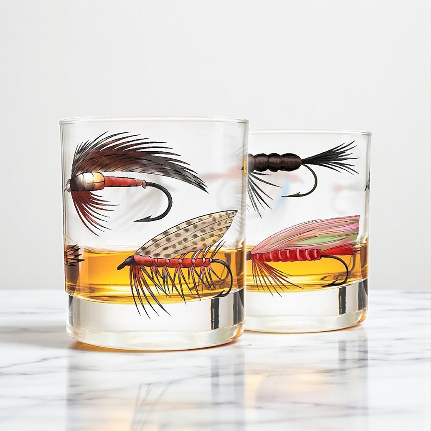 Fly Fishing 10oz Double Old Fashioned Whiskey Glass Set - 2pc