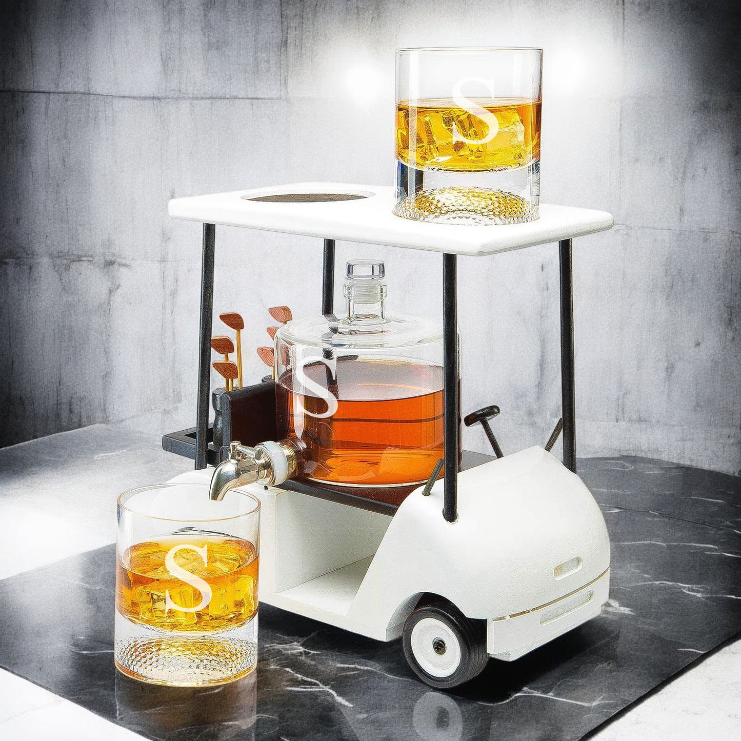 Golf Cart Whiskey Decanter Set with Glasses Gift Set