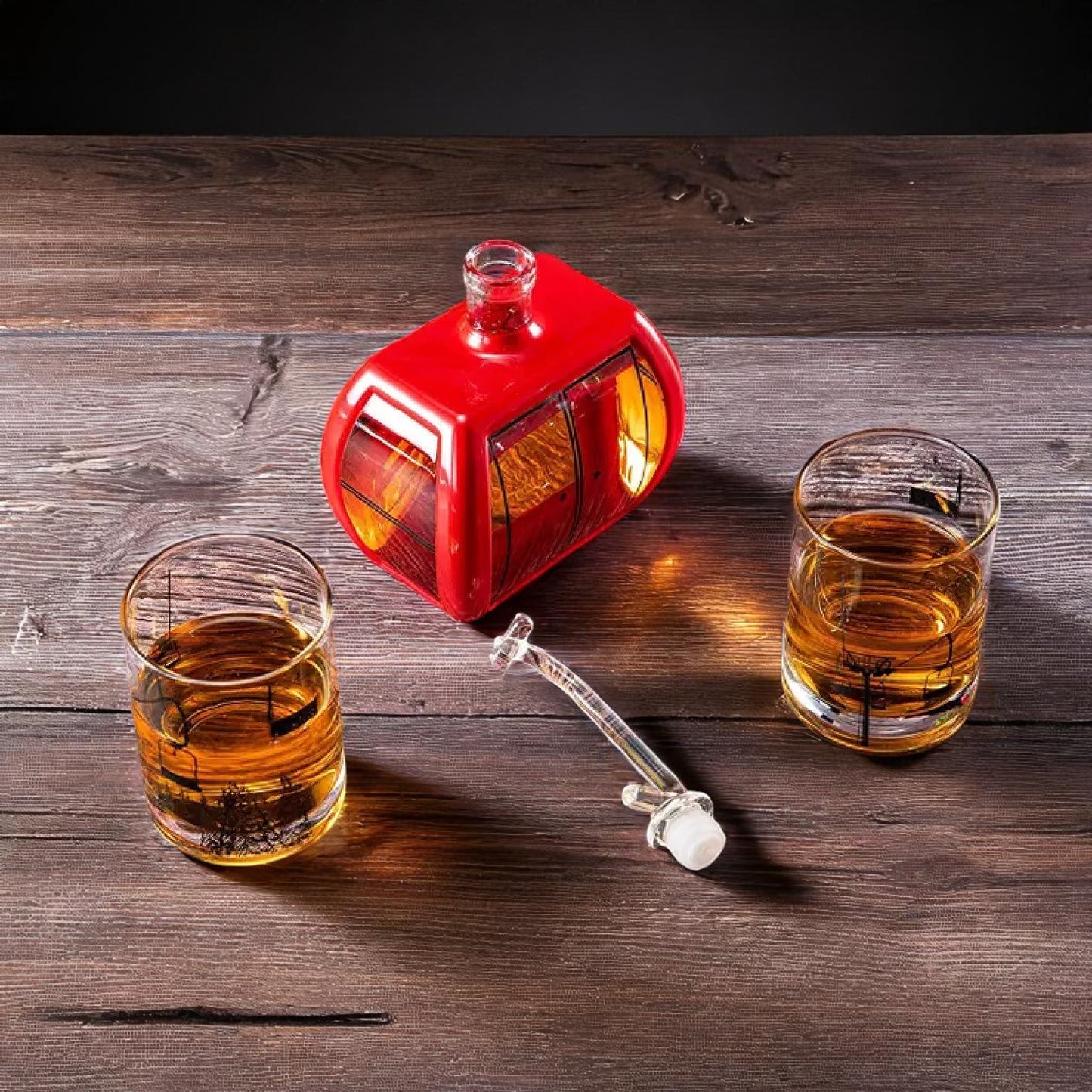 Gondola Ski Decanter with 2 Personalized Whiskey Glasses
