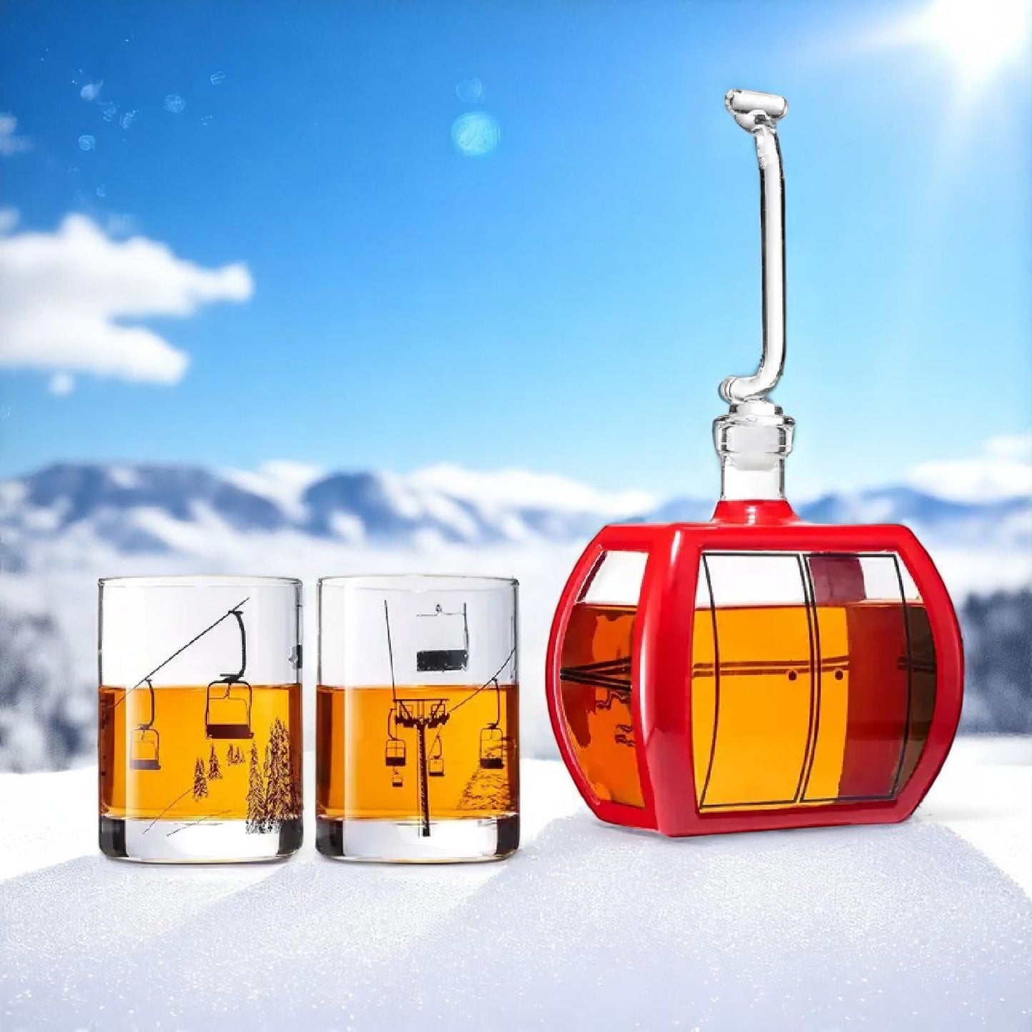 Gondola Ski Decanter with 2 Personalized Whiskey Glasses