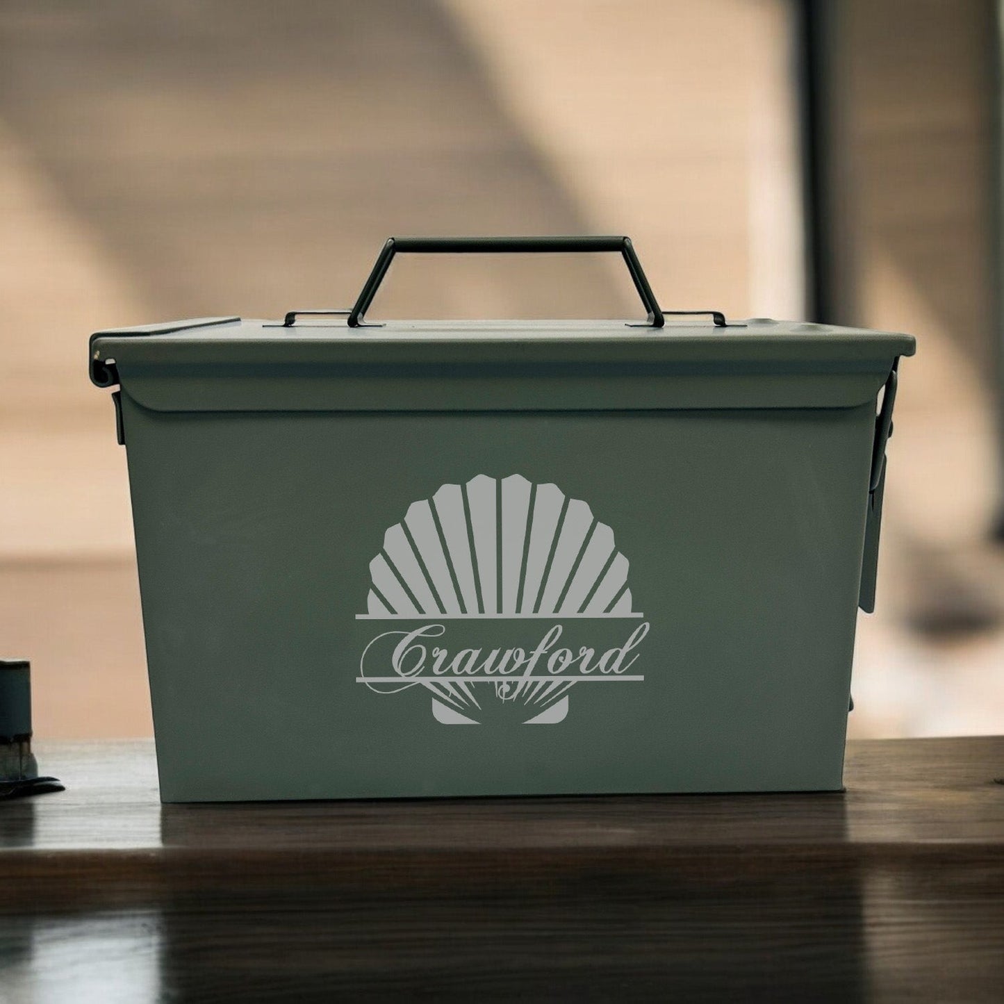 Seashell Personalized 50 Caliber Ammo Box with Pint Glasses Set - 3pc