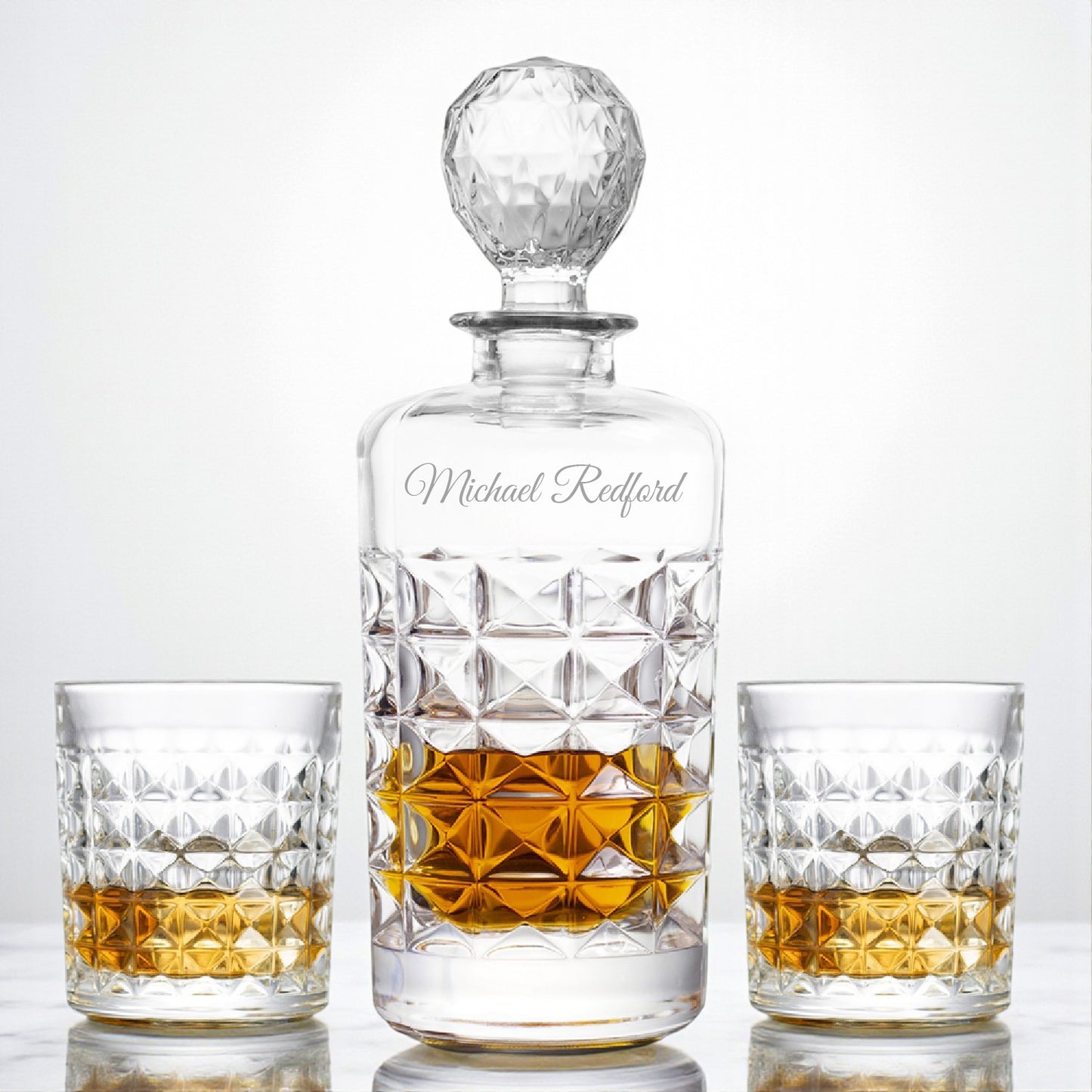 Personalized Whiskey Decanter with 2 Rocks Glasses Gift Set