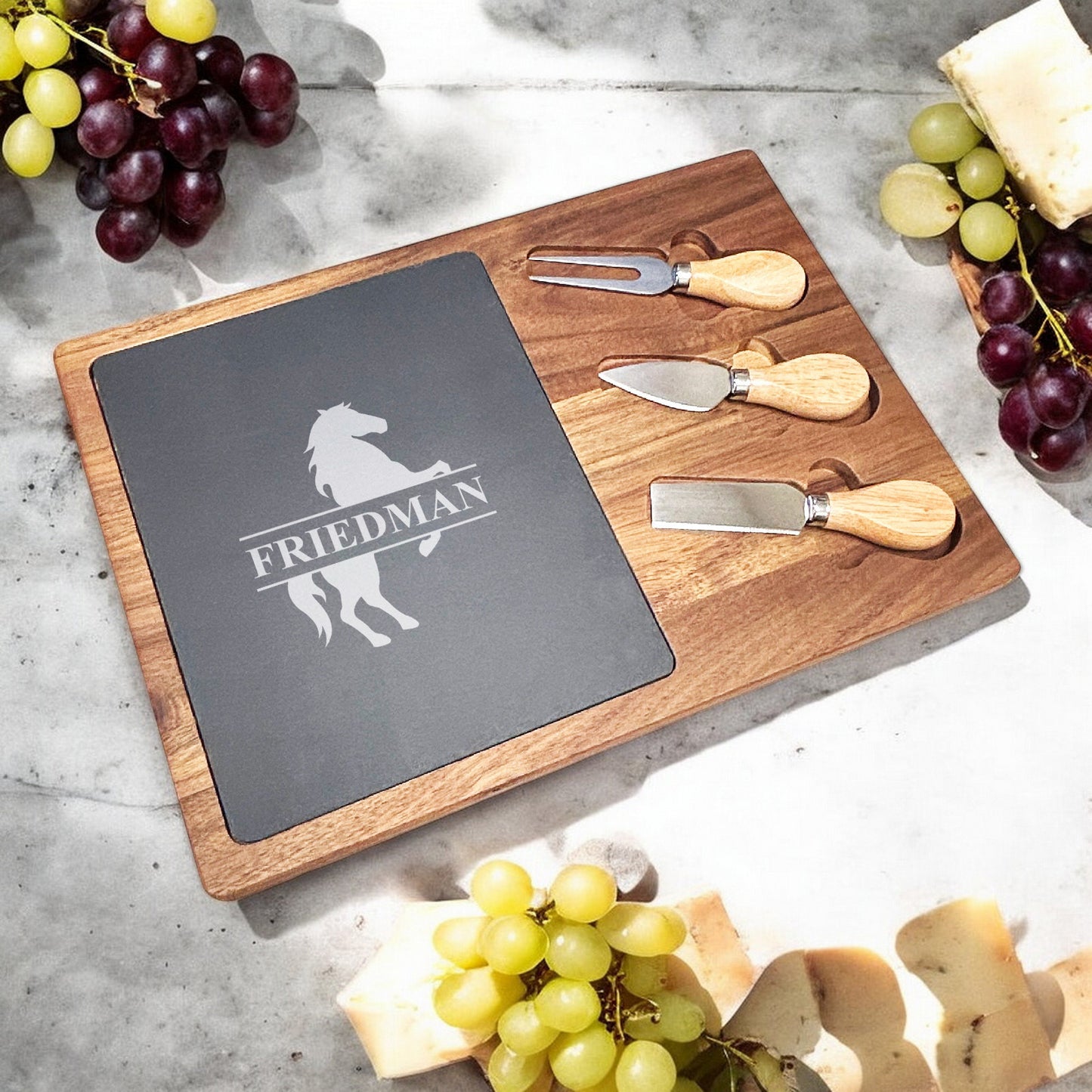 Equestrian Horse Personalized Slate & Wood Cheese Board