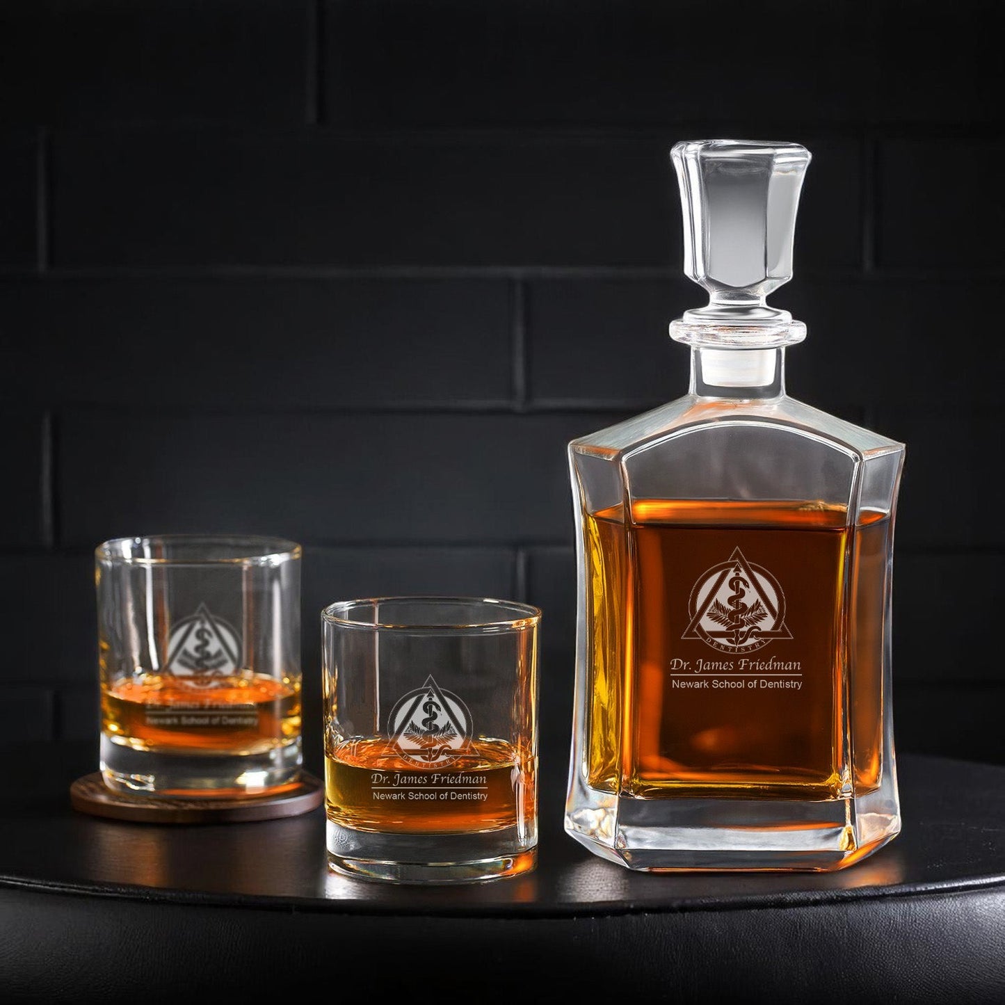 Medical Professionals Personalized Whiskey Decanter with Whiskey Rocks Glasses Set - 3pc