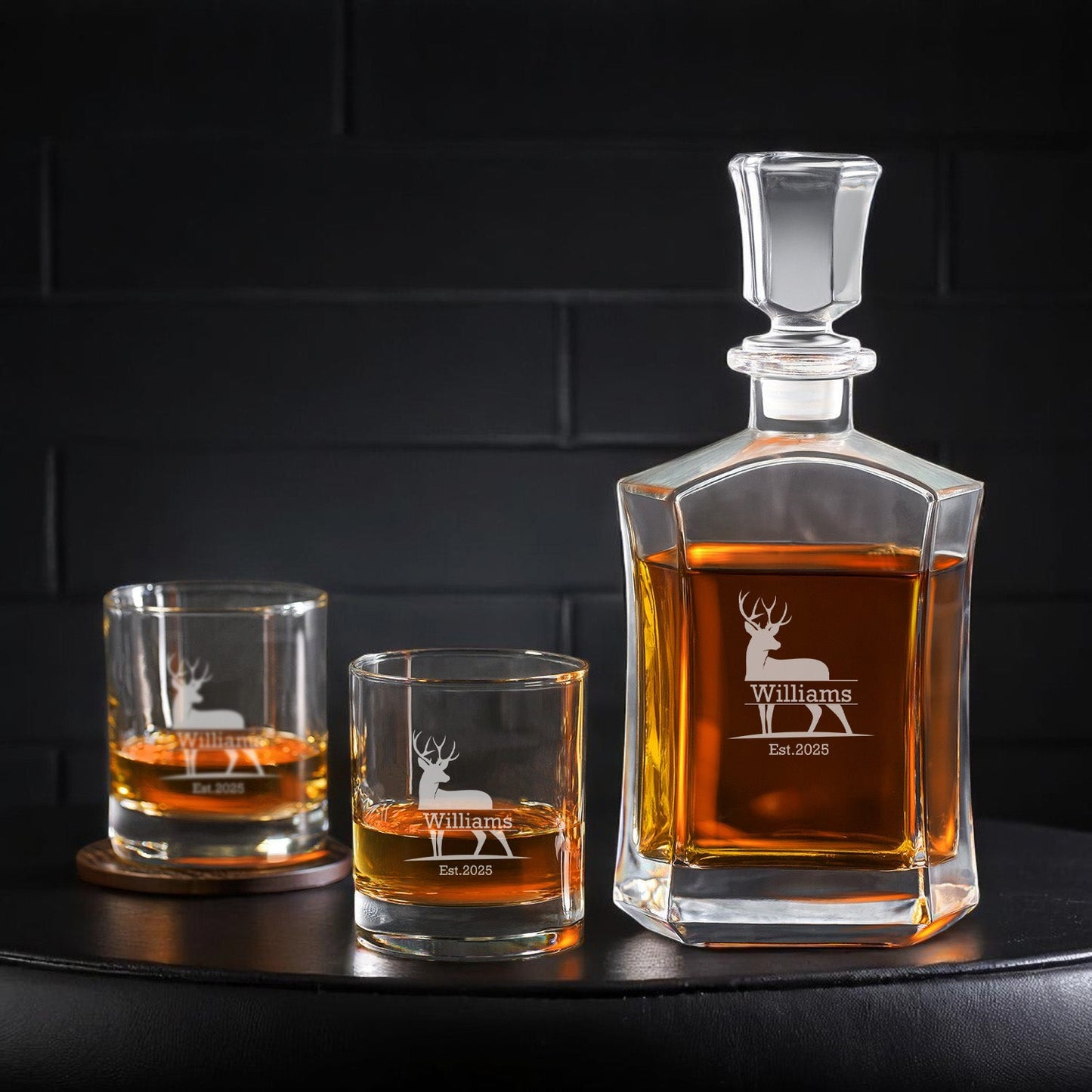 Hunting Personalized Whiskey Decanter with Whiskey Rocks Glasses Set - 3pc