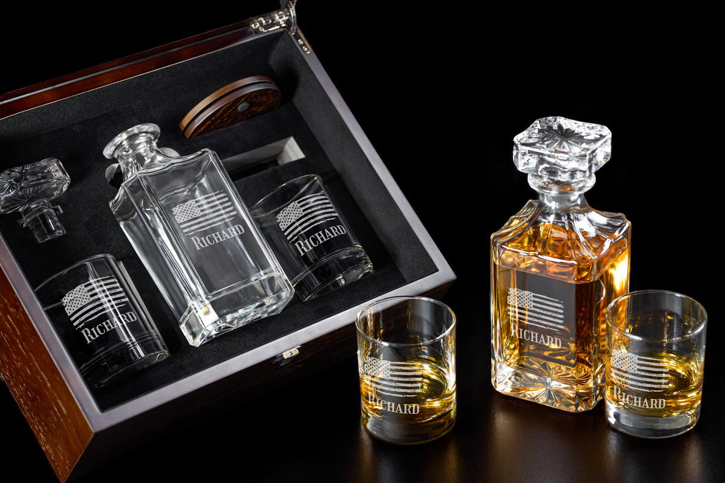 Patriotic Military Personalized Classic Whiskey Decanter with Glasses Gift Set