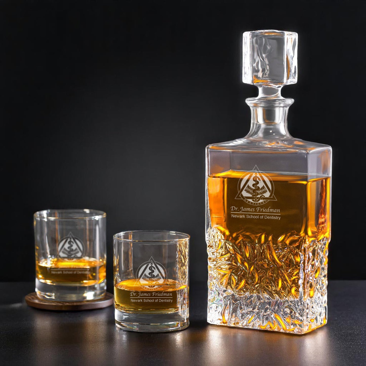 Medical Professionals Personalized Whiskey Decanter with Whiskey Rocks Glasses Set - 3pc