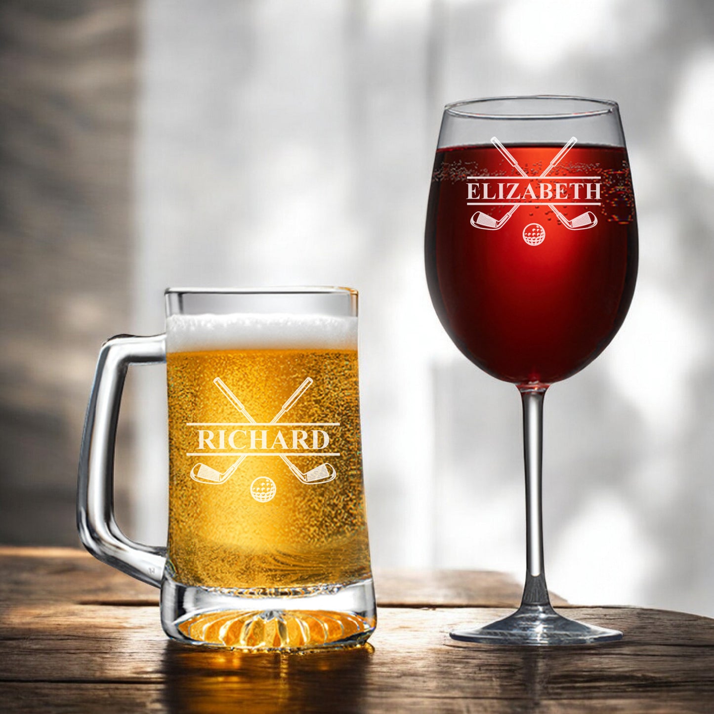Golf Personalized Beer Mug and Wine Glass Gift Set