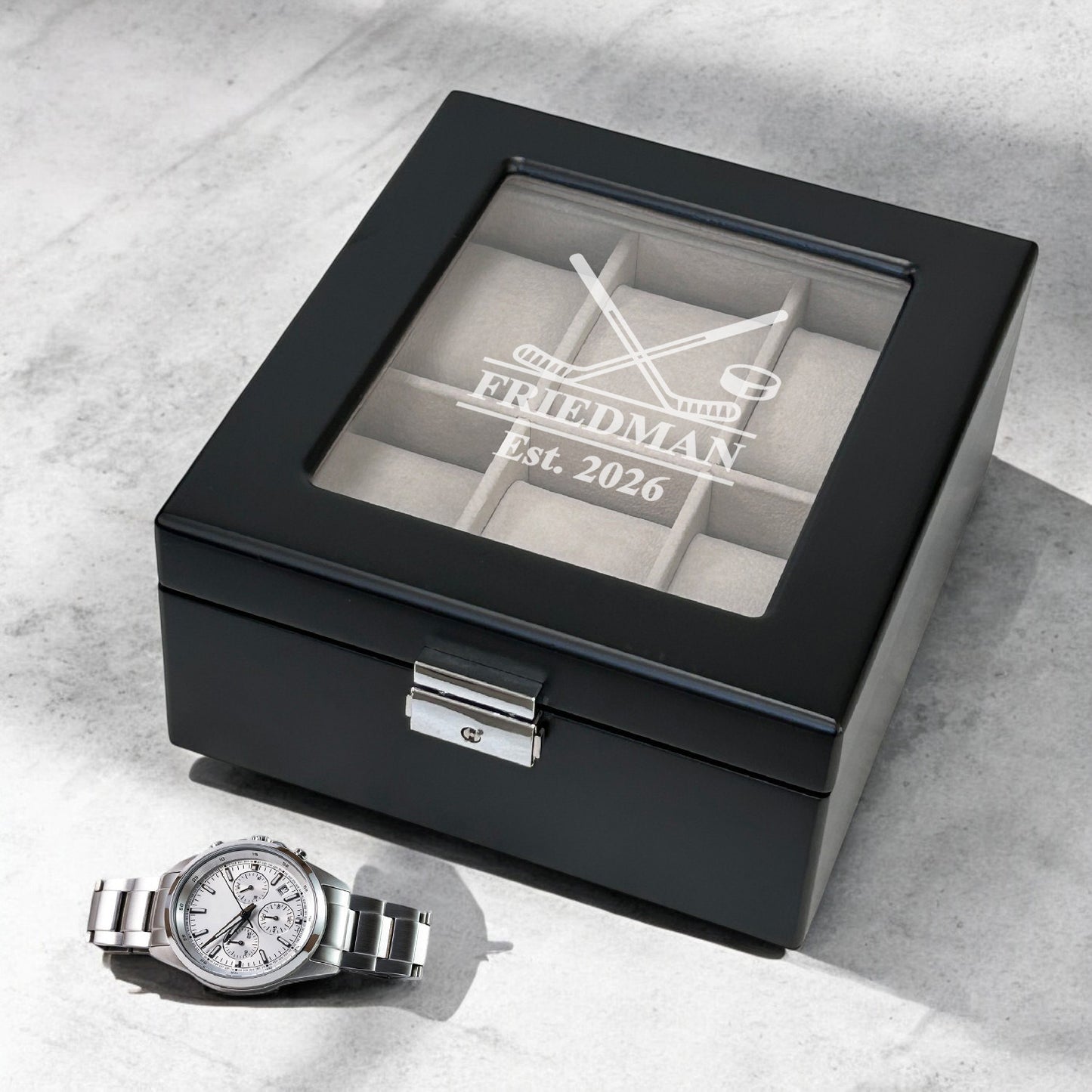 Hockey Personalized Wooden 6-Slot Watch Box
