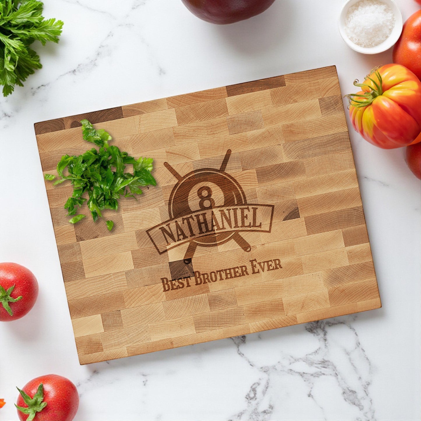 Pool Billiard Eight-Ball Personalized Butcher Block Cutting Board