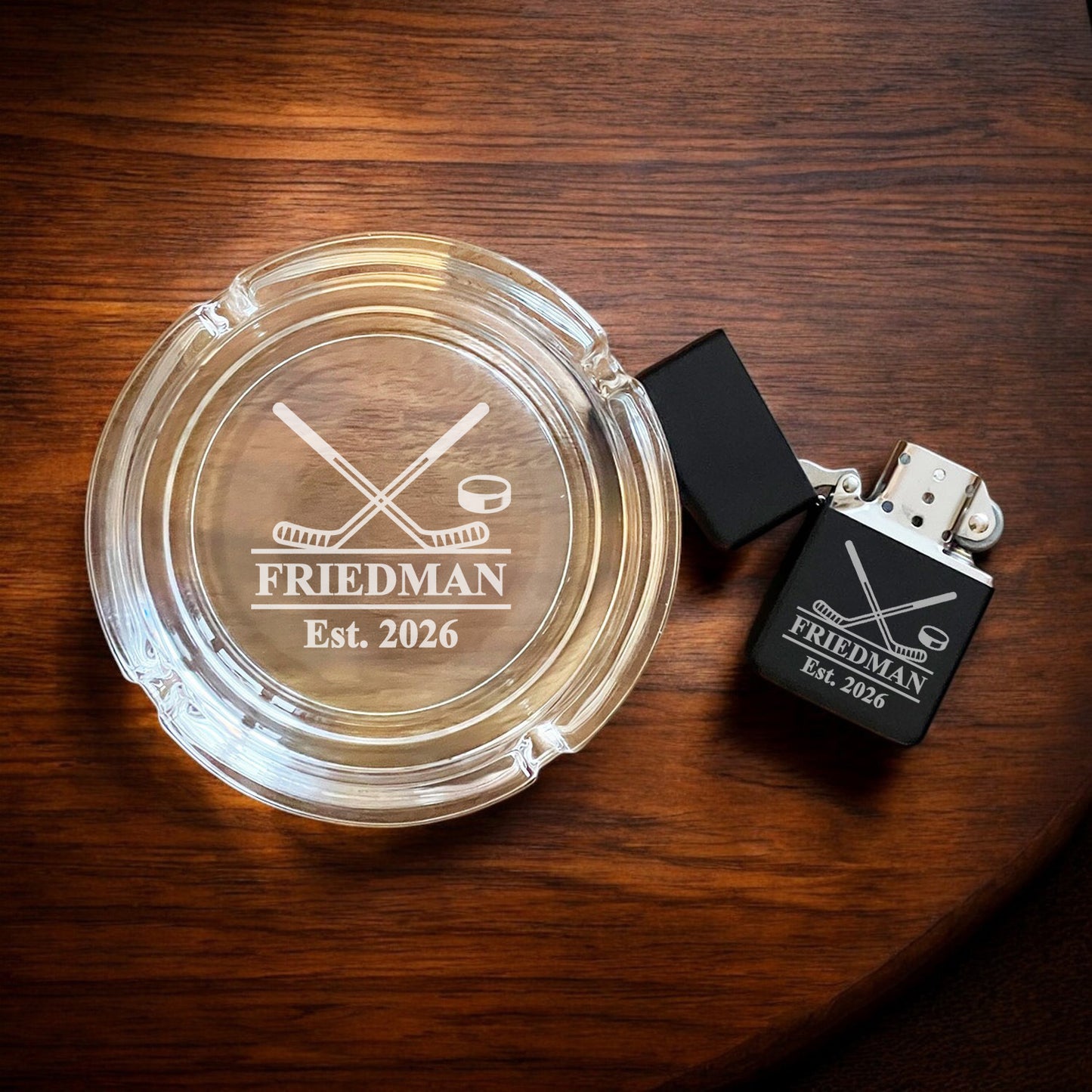 Hockey Personalized Cigarette Ashtray and Lighter