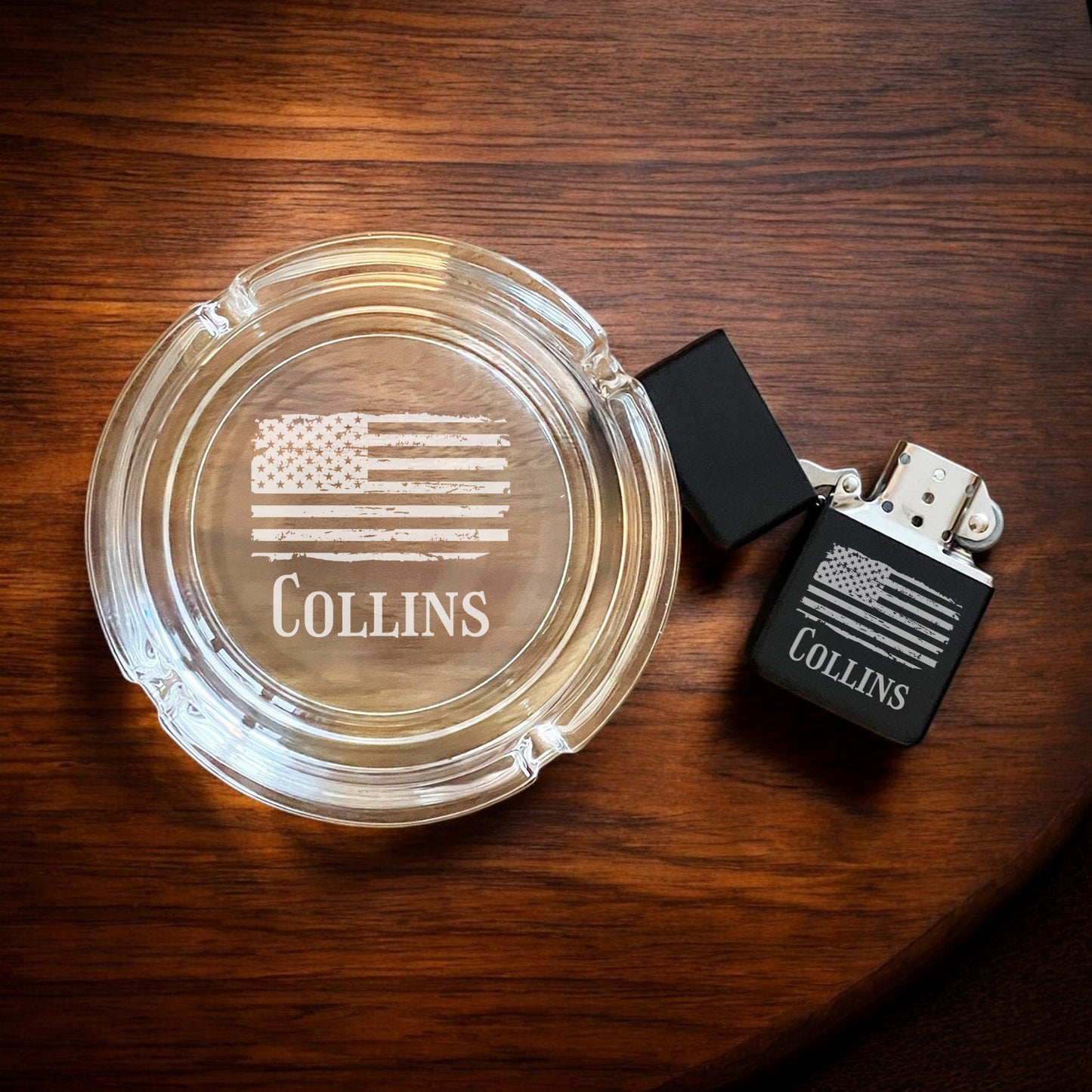 Patriotic Military Personalized Cigarette Ashtray and Lighter
