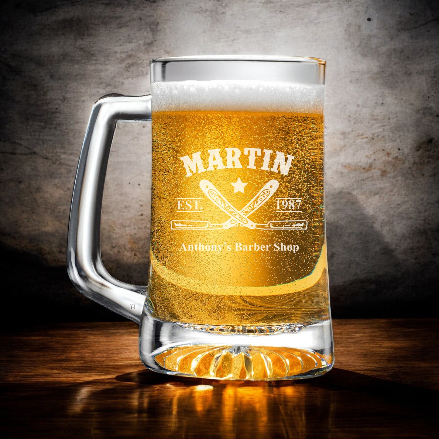 Barber Personalized Beer Mug and Wine Glass Gift Set
