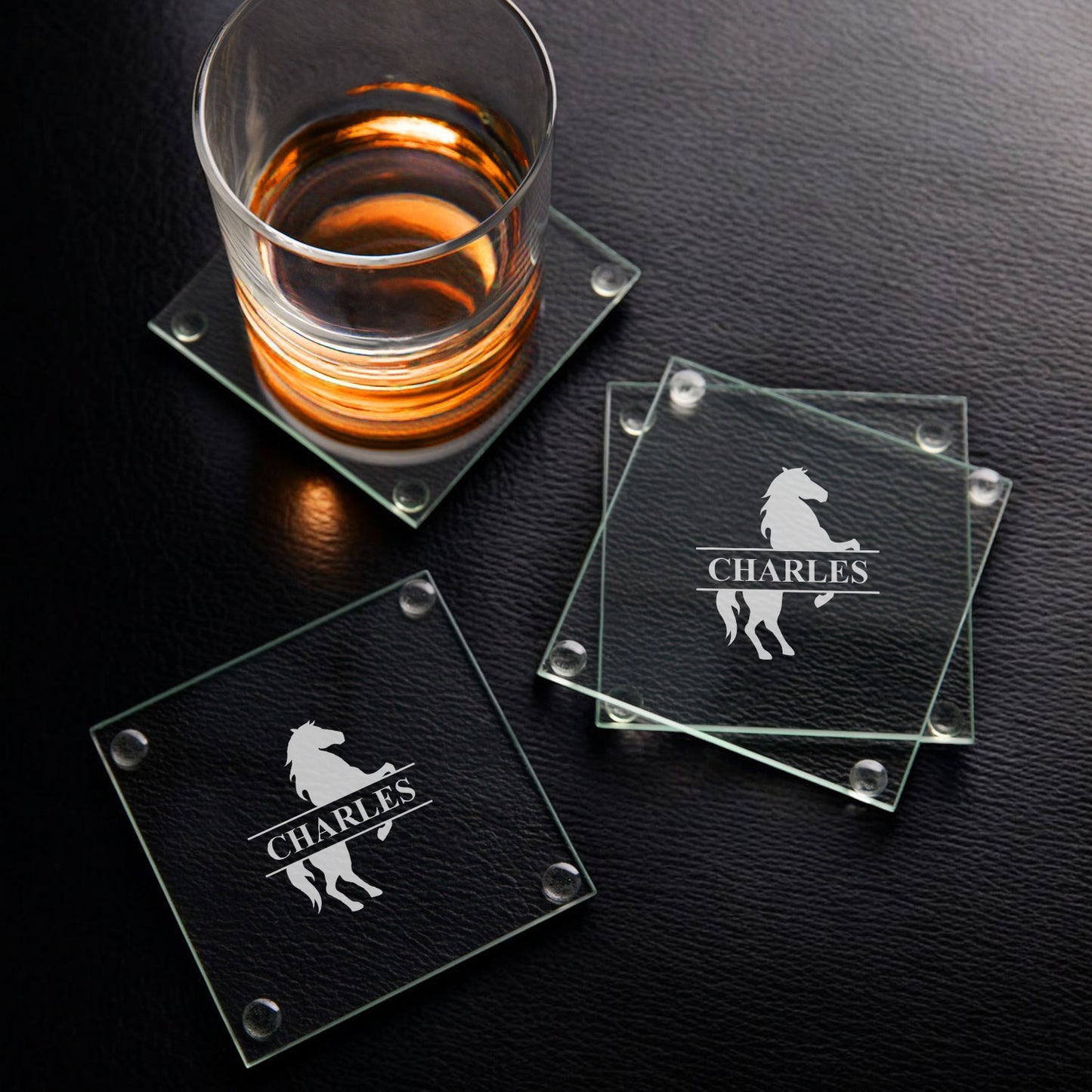 Equestrian Horse Personalized Glass Coasters, Set of 4