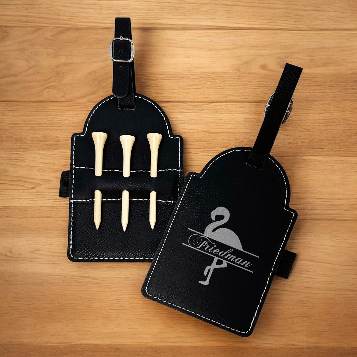 Flamingo Personalized Golf Bag Tag and Tee Holder