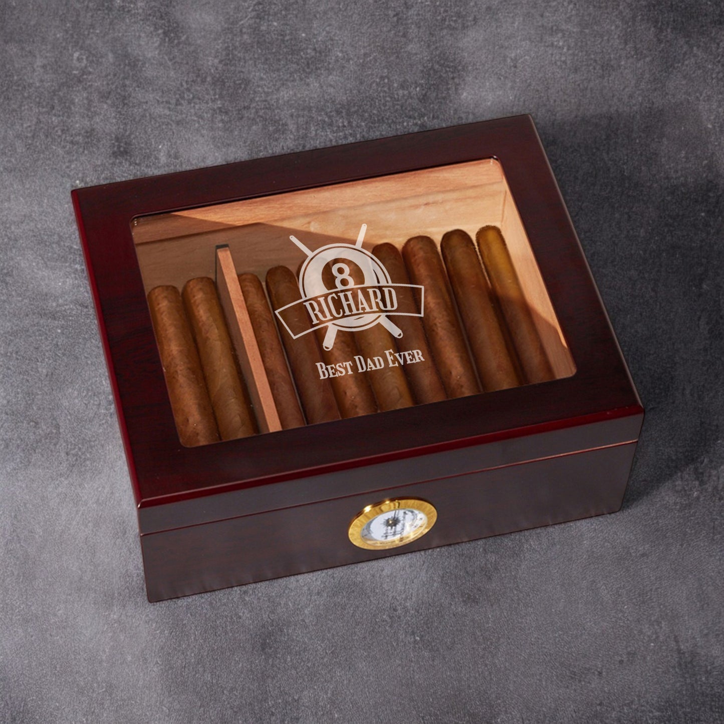Pool Billiard Eight-Ball Personalized Cigar Humidor 50 Count