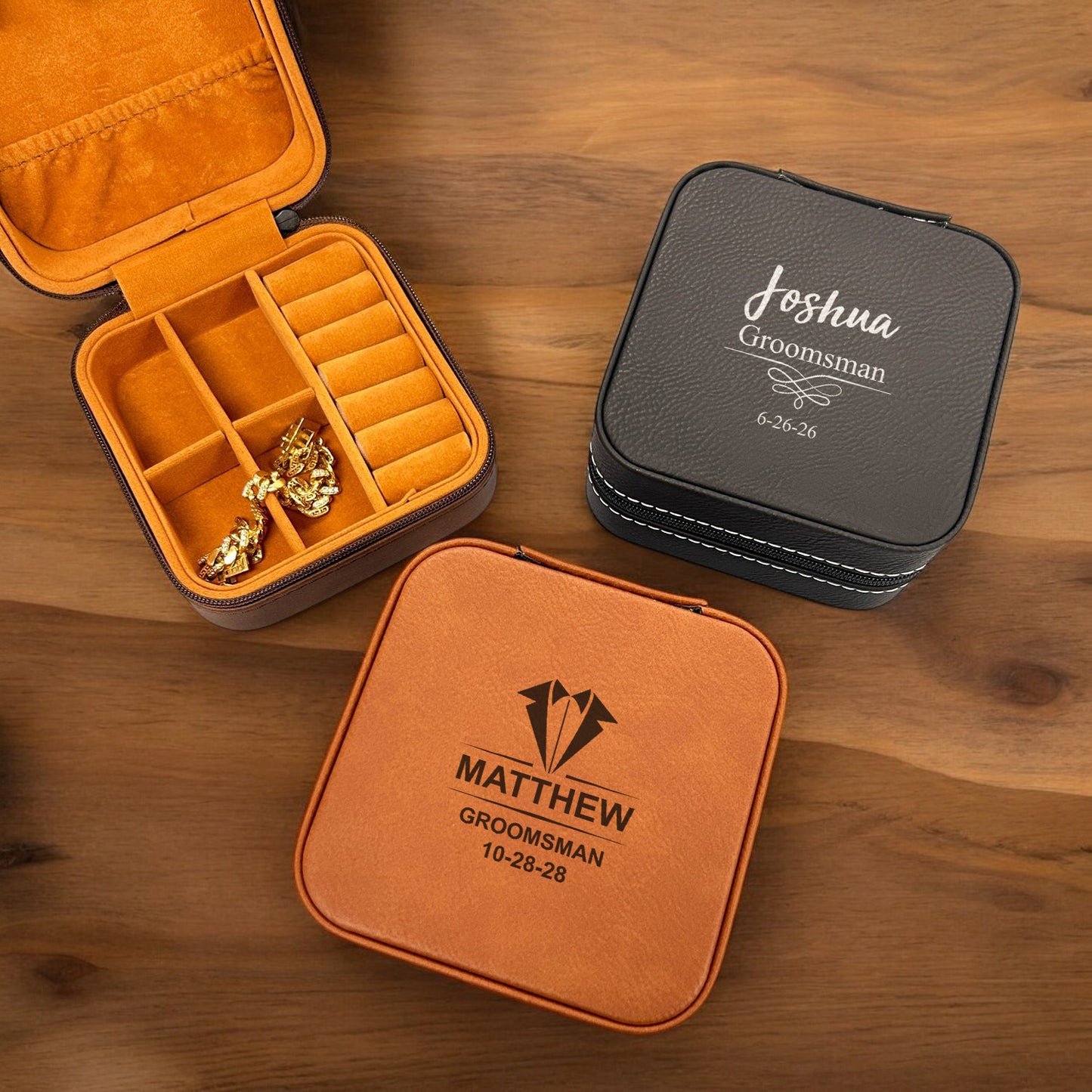 Groomsmen Personalized Leather Travel Jewelry Case