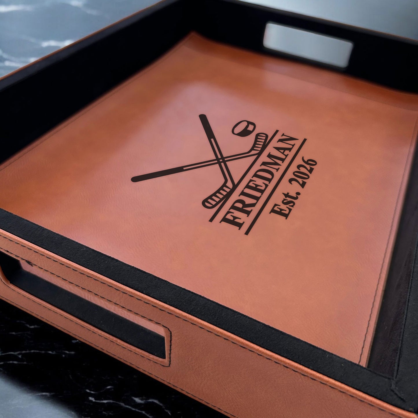 Hockey Personalized Rectangle Leather Serving Tray