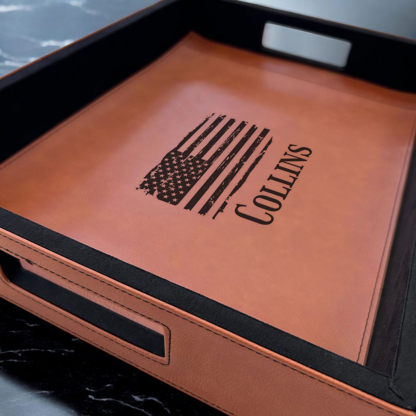 Patriotic Military Personalized Rectangle Leather Serving Tray