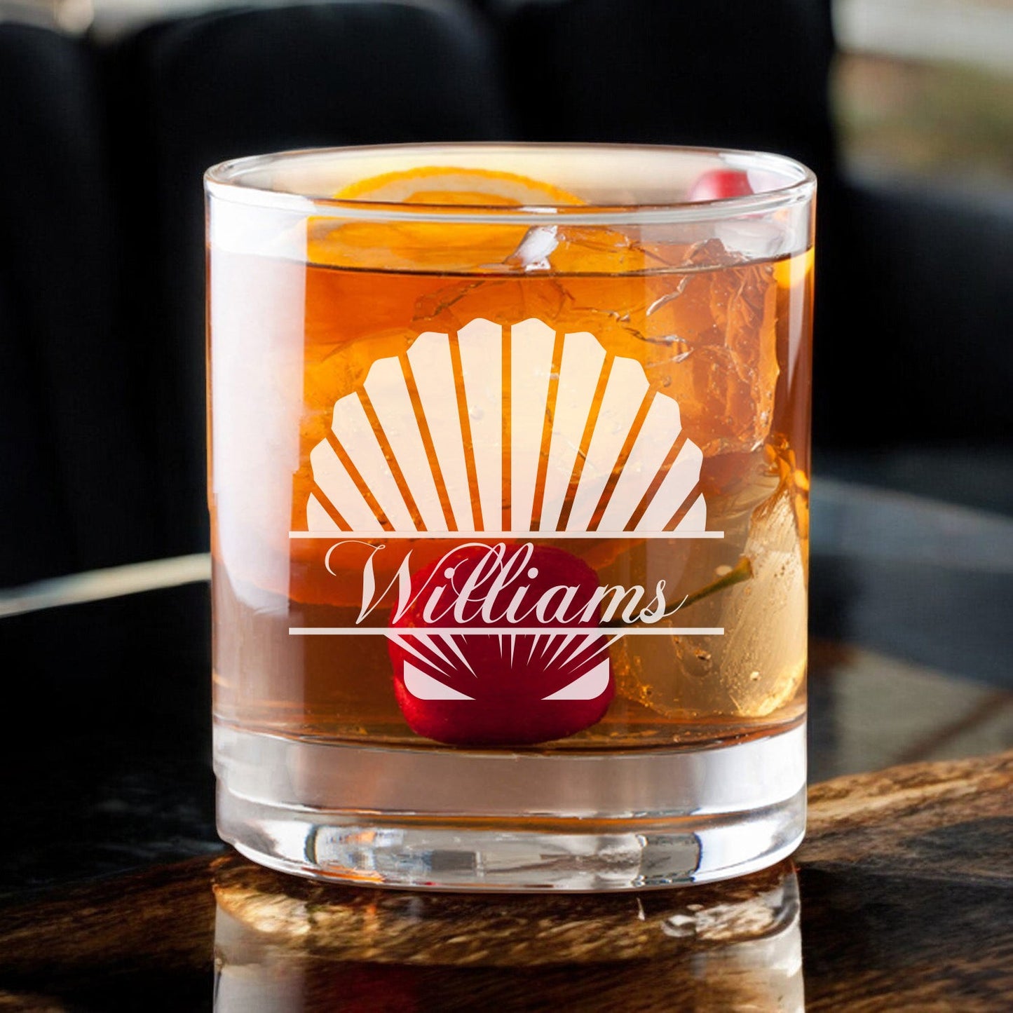 Seashell Personalized Whiskey Decanter with Whiskey Rocks Glasses Set - 3pc