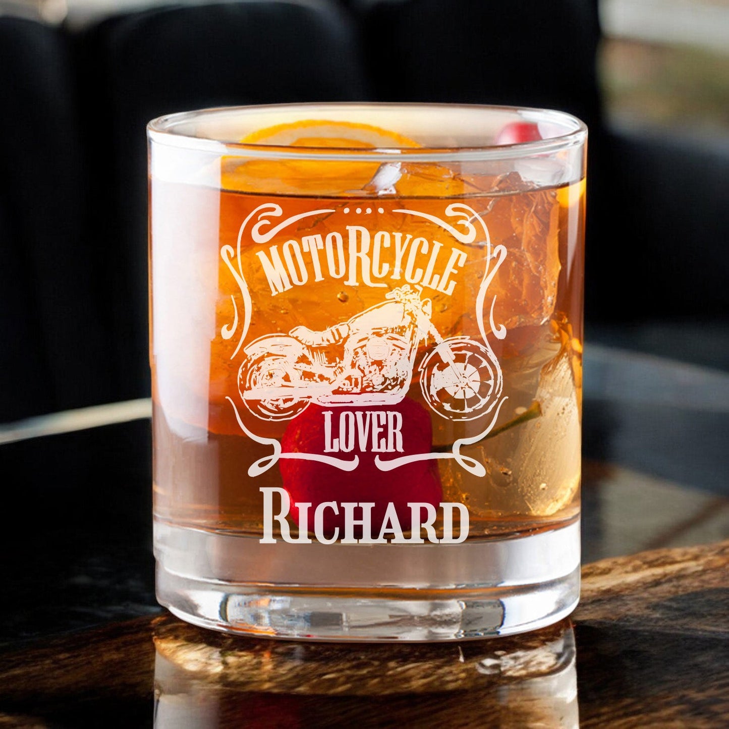 Motorcycle Rider Personalized Rocks Whiskey Glass