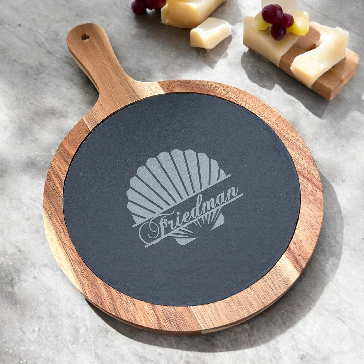 Seashell Personalized Round Slate Paddle Cheese Board