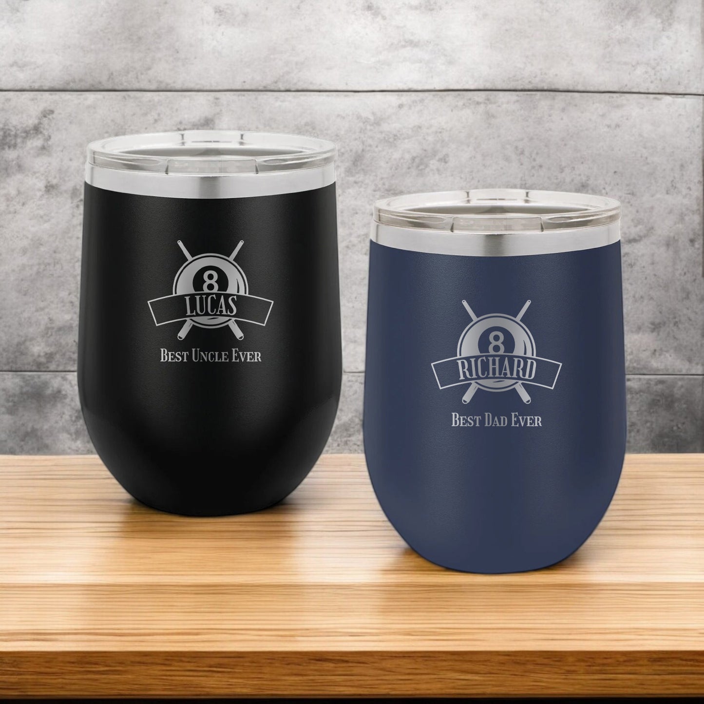 Pool Billiard Eight-Ball Personalized 12 oz Stemless Wine Cup