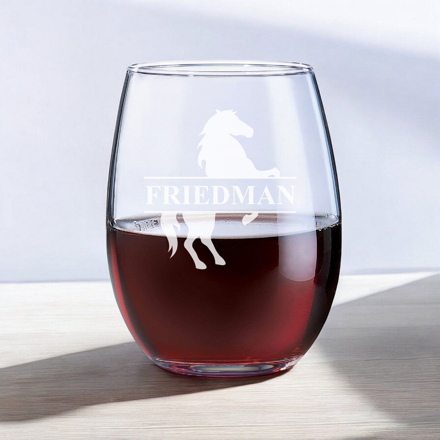 Equestrian Horse Personalized Wine Decanter with Stemless Wine Glass Set
