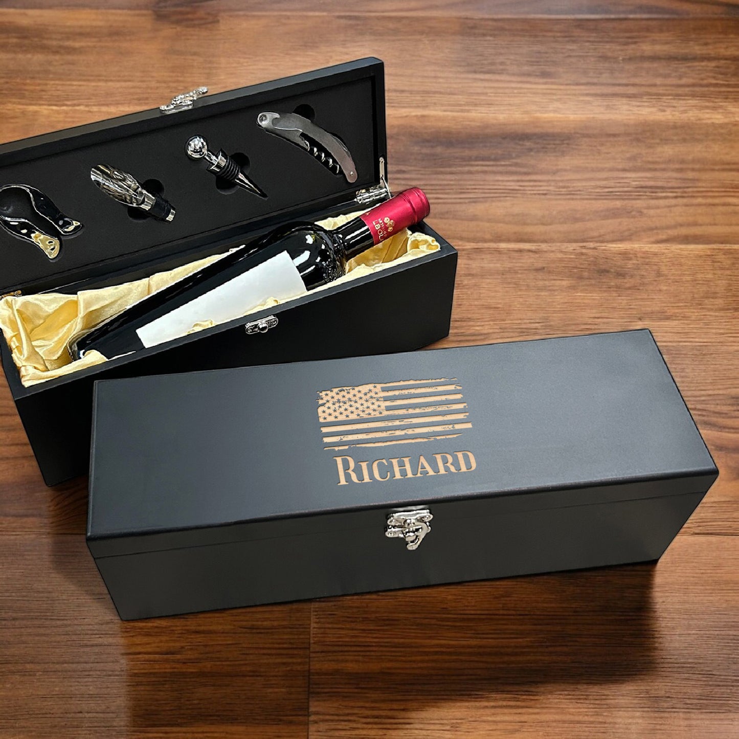 Patriotic Military Personalized Wine Gift Box Set