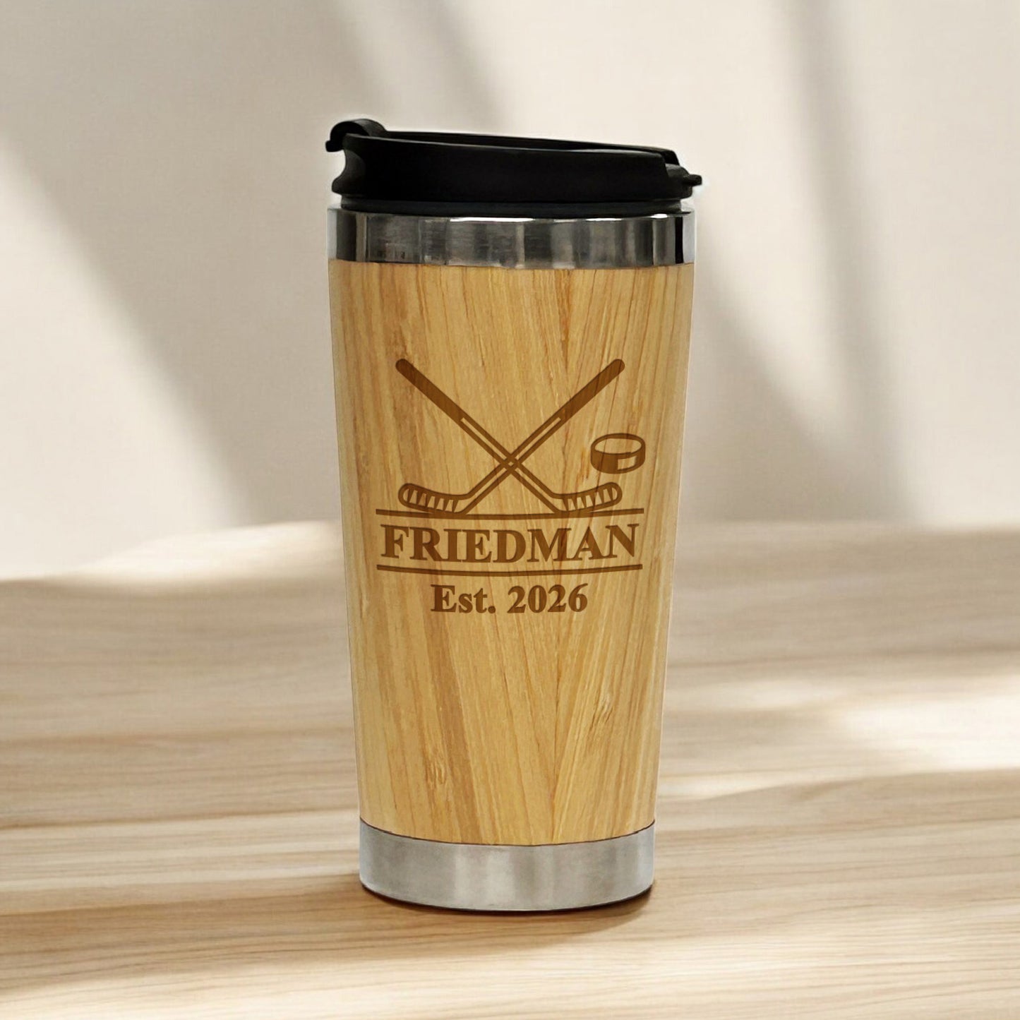 Hockey Personalized 15 oz Bamboo Stainless Steel Tumbler