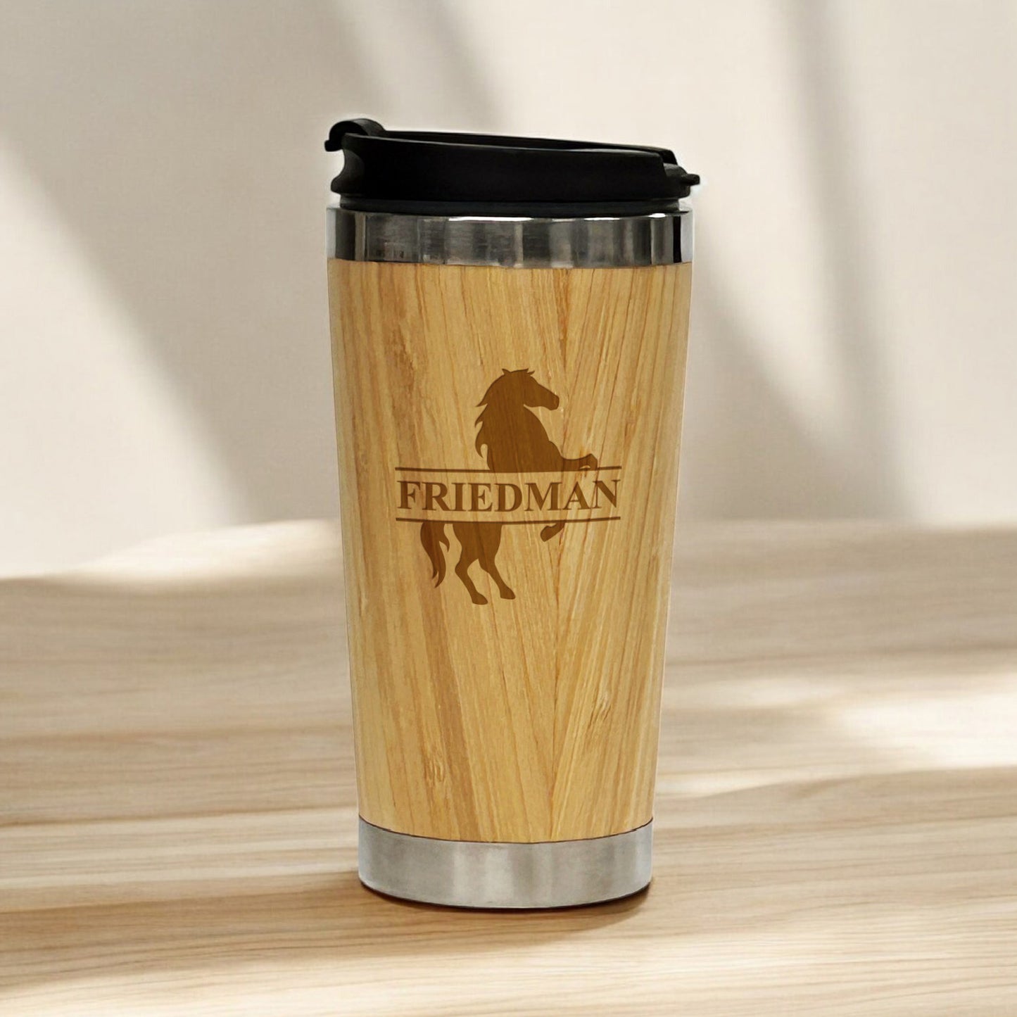 Equestrian Horse Personalized 15 oz Bamboo Stainless Steel Tumbler