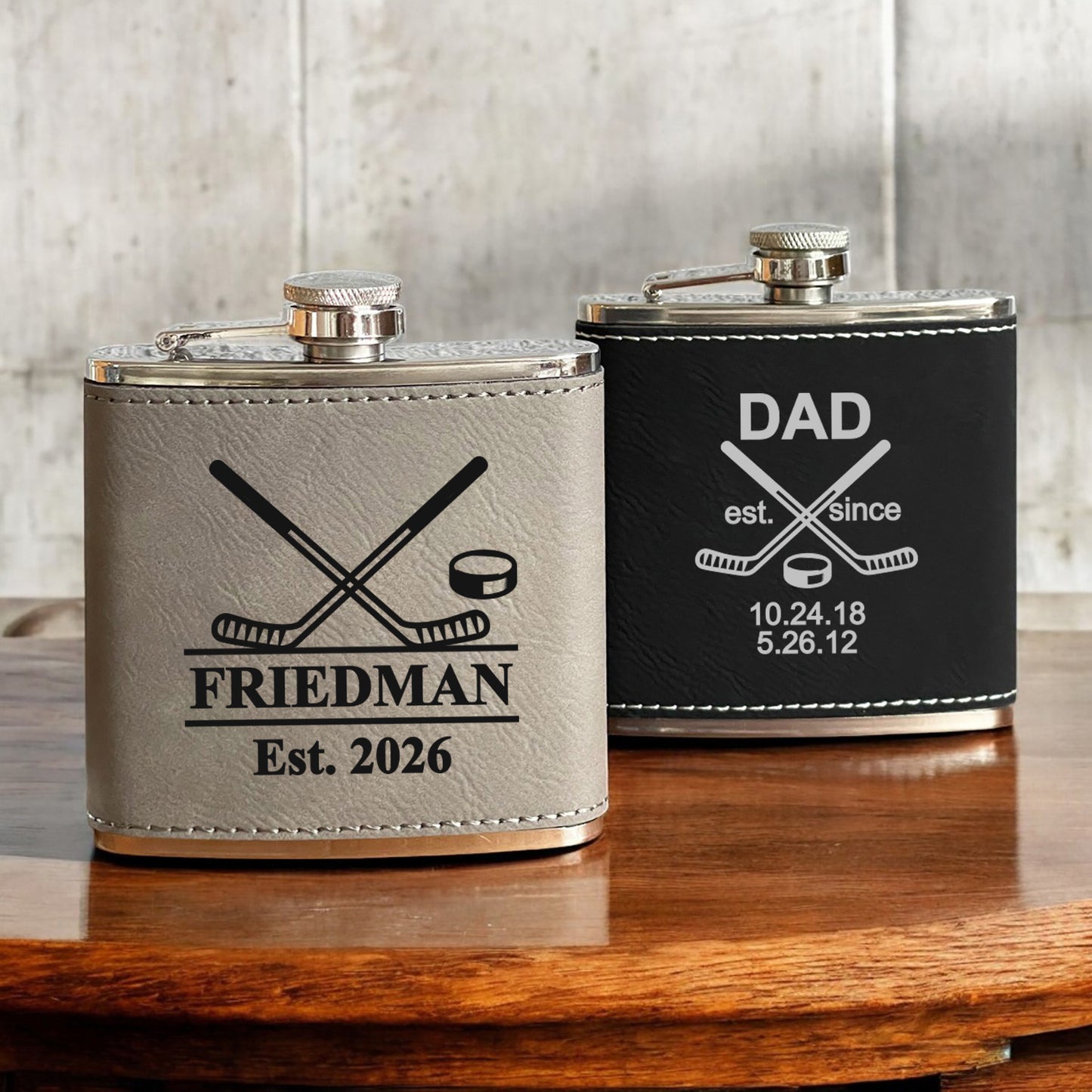 Hockey Personalized Leather Wrapped Flask