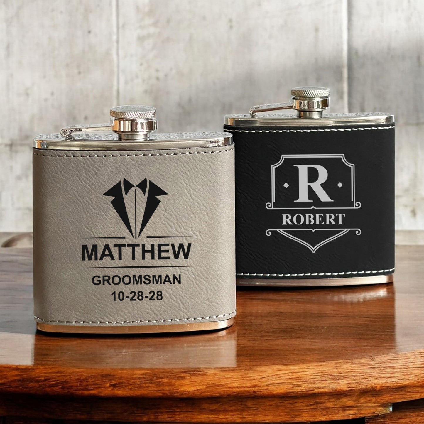 Groomsmen Personalized Leather Wrapped Flask