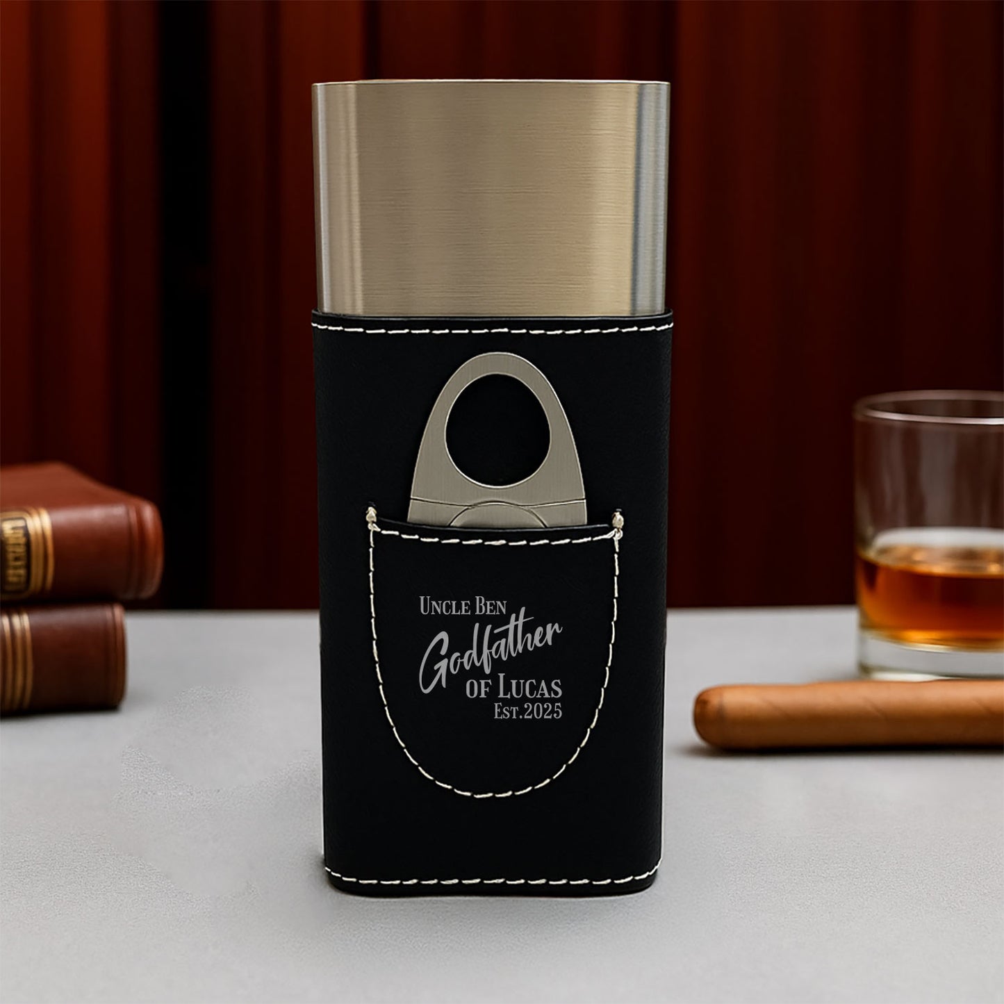 Godfather Personalized Travel Cigar Case with Cutter - Custom Cigar Gift Set