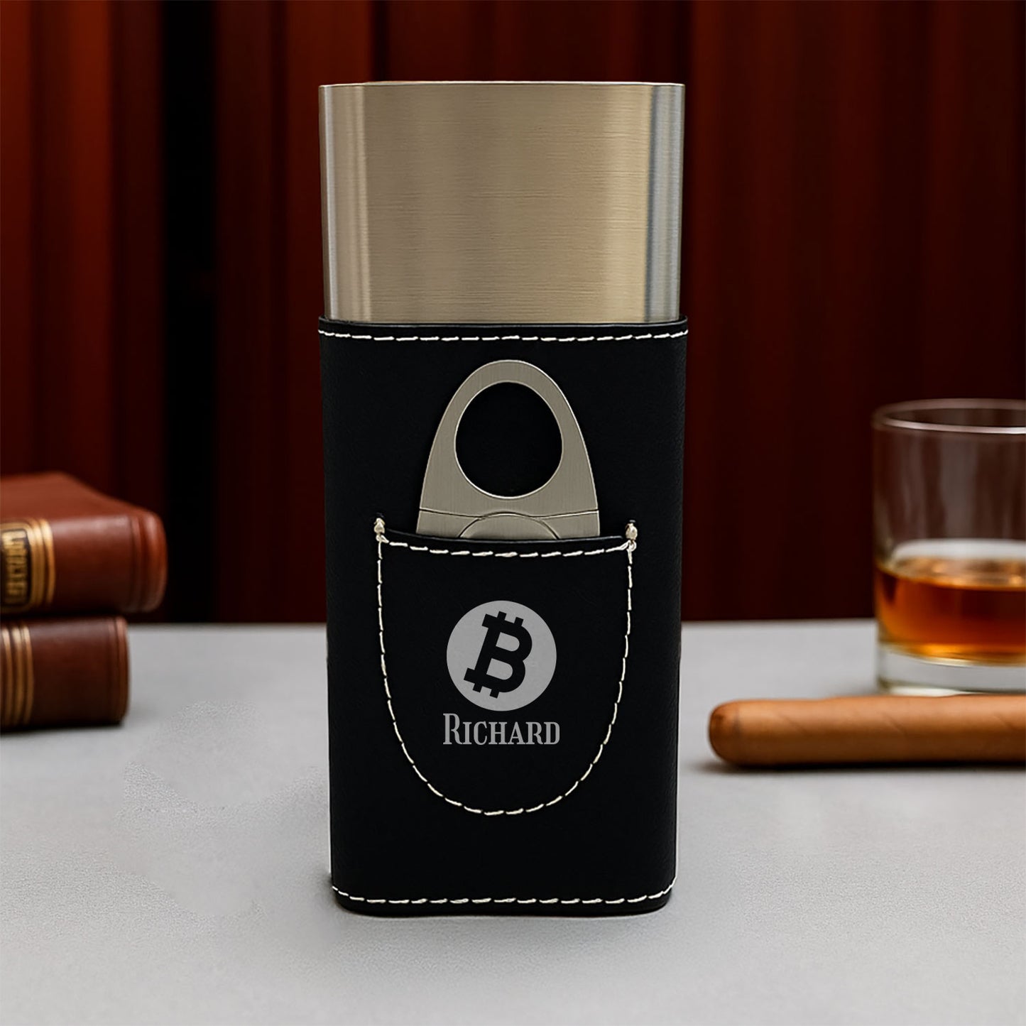 Bitcoin Crypto Personalized Travel Cigar Case with Cutter - Custom Cigar Gift Set
