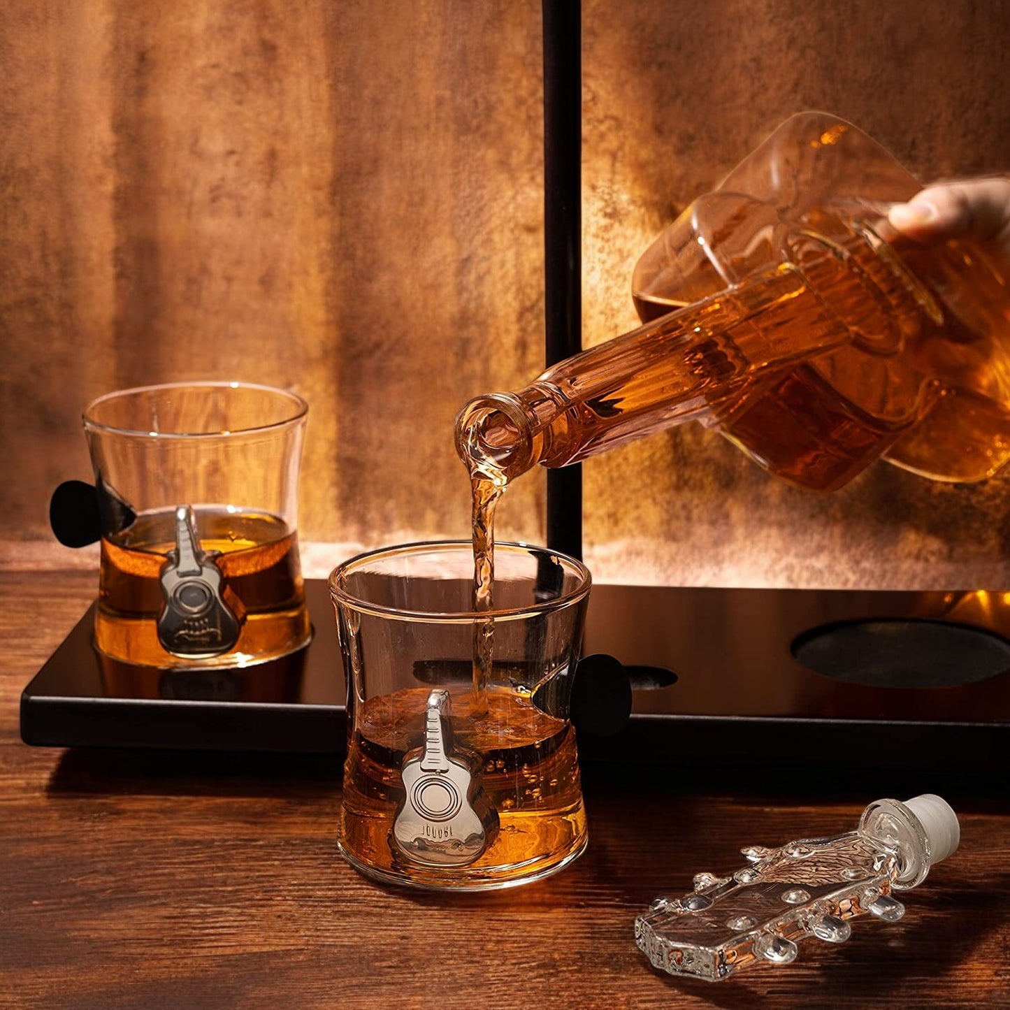 Guitar Personalized Whiskey Decanter Set with Whiskey Glasses