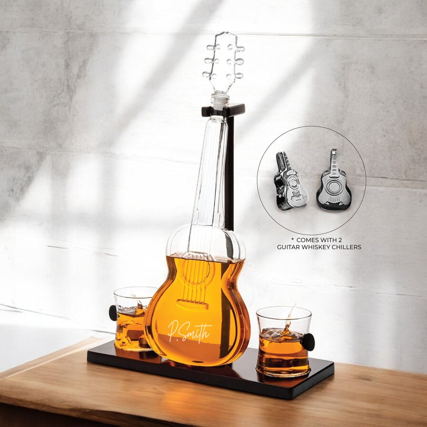 Guitar Personalized Whiskey Decanter Set with Whiskey Glasses