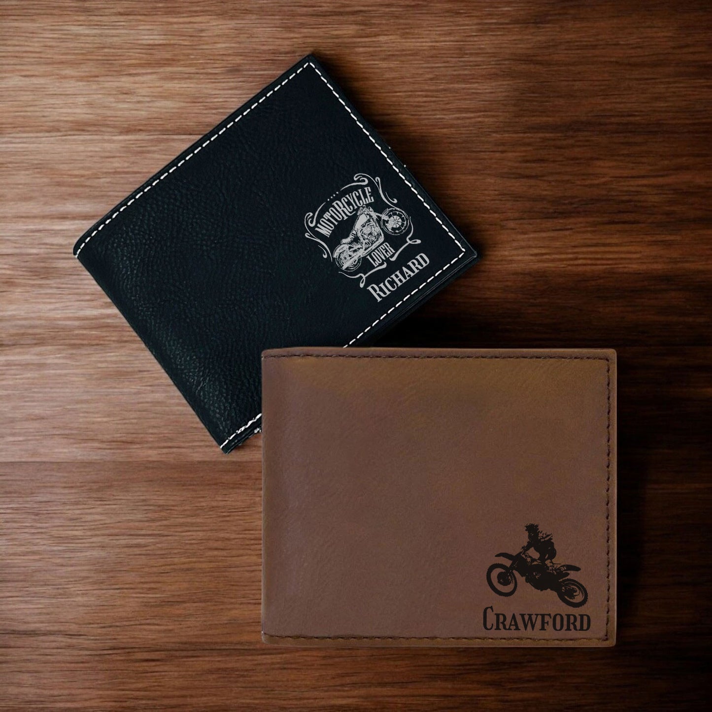 Motorcycle Rider Personalized Leather Bi-Fold Wallet