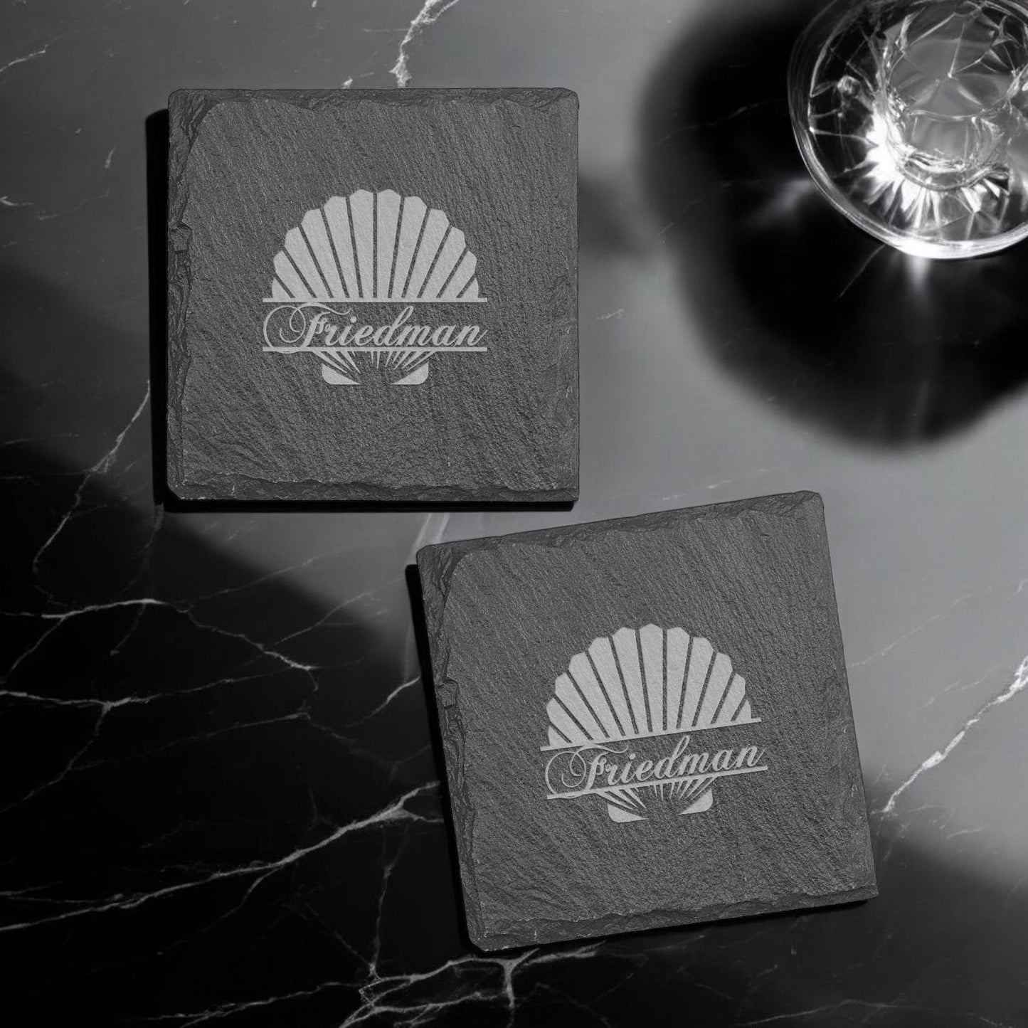 Seashell Personalized Slate Coasters, Set of 4