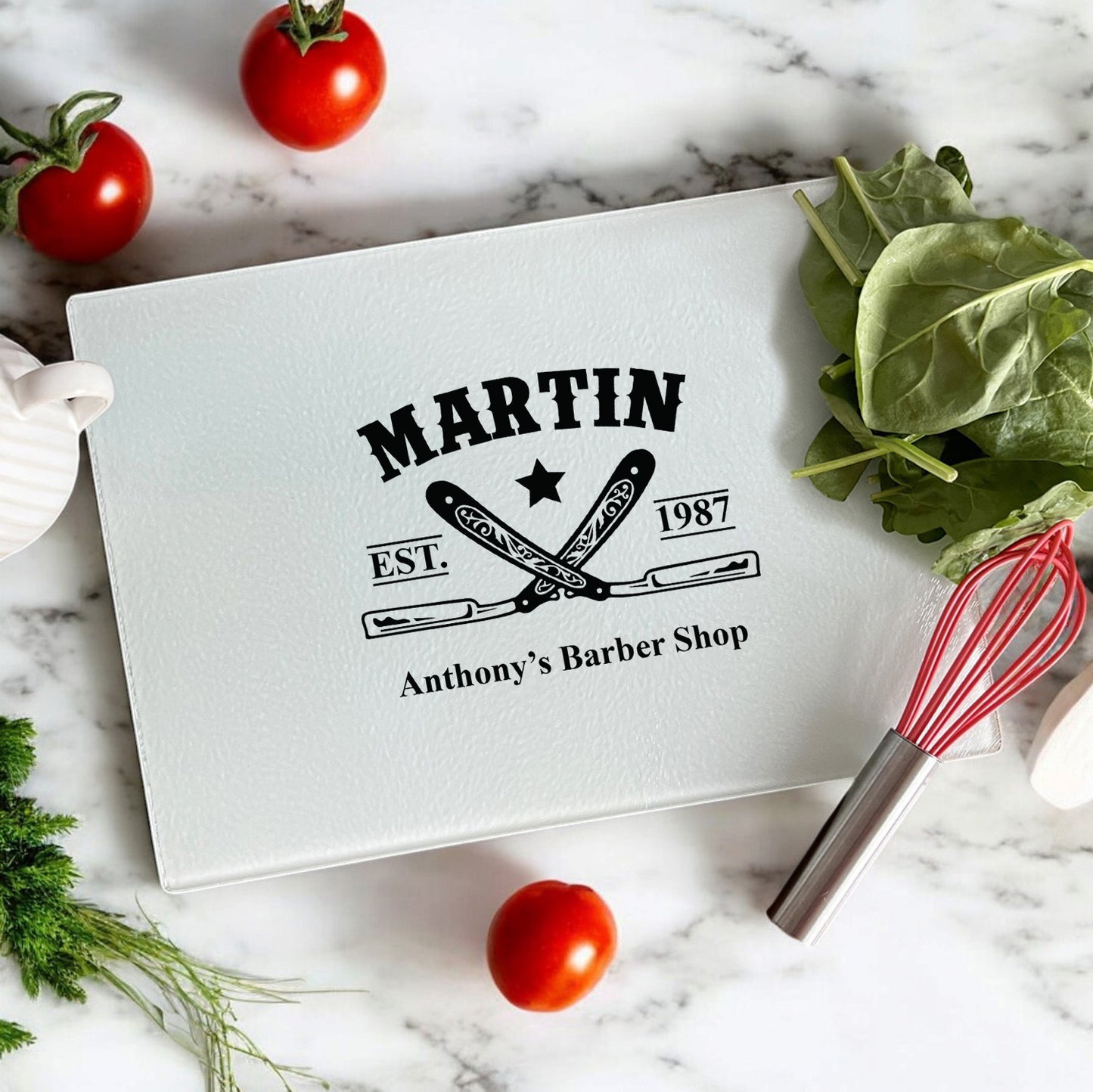 Barber Personalized Glass Cutting Board