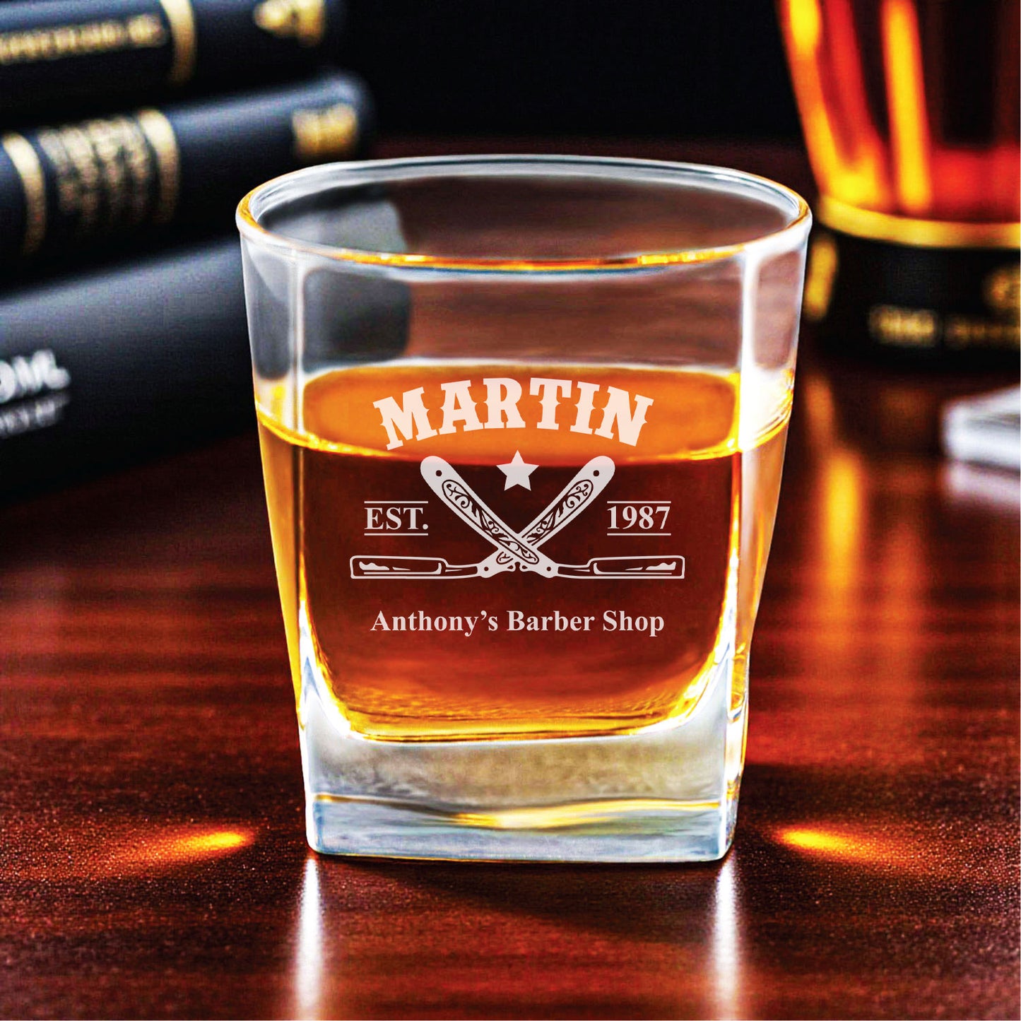 Barber Personalized Square Whiskey Glass