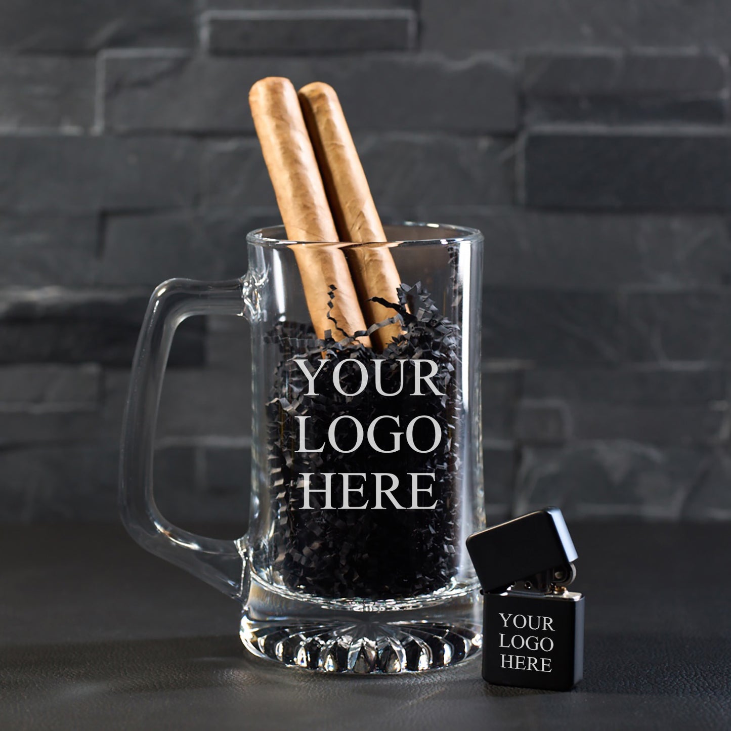 Custom Logo Personalized Cigar Lighter & Super Size Beer Mug Gift Set