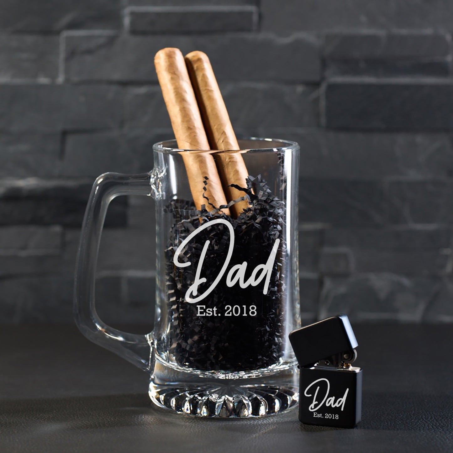Dad Personalized Cigar Lighter & Super Size Beer Mug Gift Set