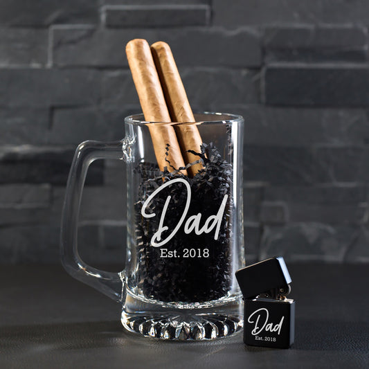 Dad Personalized Cigar Lighter & Super Size Beer Mug Gift Set