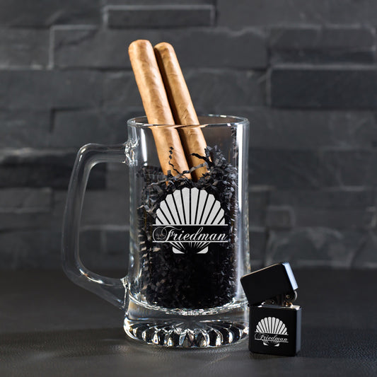 Seashell Personalized Cigar Lighter & Super Size Beer Mug Gift Set