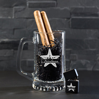 Starfish Personalized Cigar Lighter & Super Size Beer Mug Gift Set