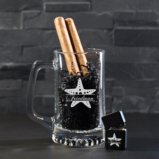 Starfish Personalized Cigar Lighter & Super Size Beer Mug Gift Set
