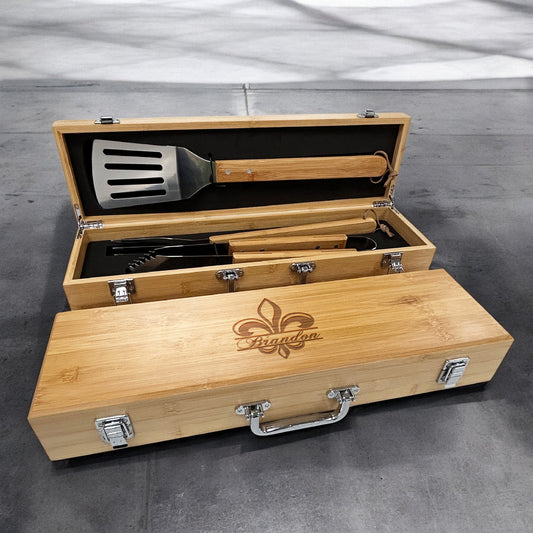 Fleur De Lis Personalized Bamboo Barbeque Tools Gift Set