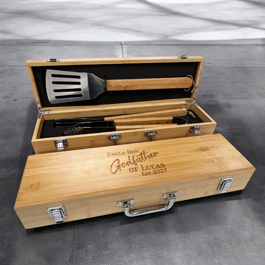 Godfather Padrino Personalized Bamboo Barbeque Tools Gift Set