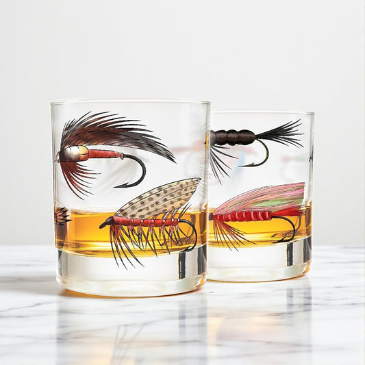 Fly Fishing 10oz Double Old Fashioned Whiskey Glass Set - 2pc
